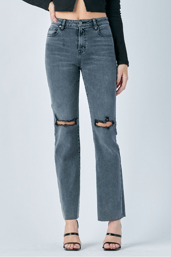 Charcoal Raw Hem Grinded Bootcut